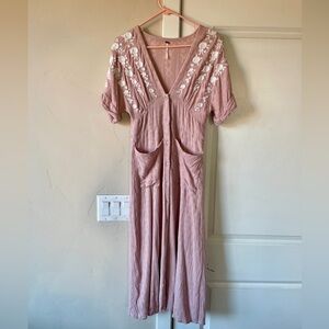 Free People Embroidered Midi Dress - Size XS